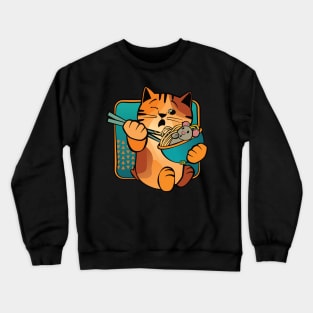 Cat Eating Noodles with Mouse Crewneck Sweatshirt